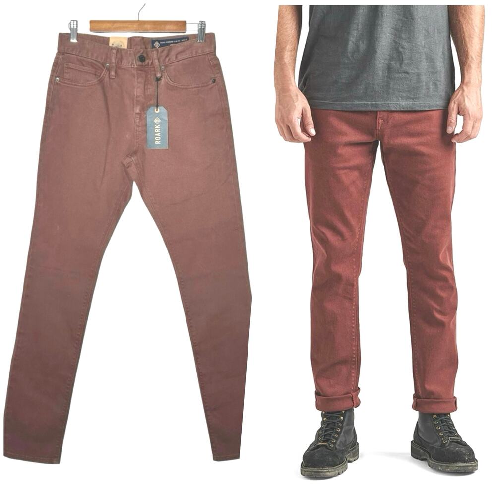 Roark | Men | HWY 133 Maroon Slim Fit Tapered Broken Twill Jeans | Size 28